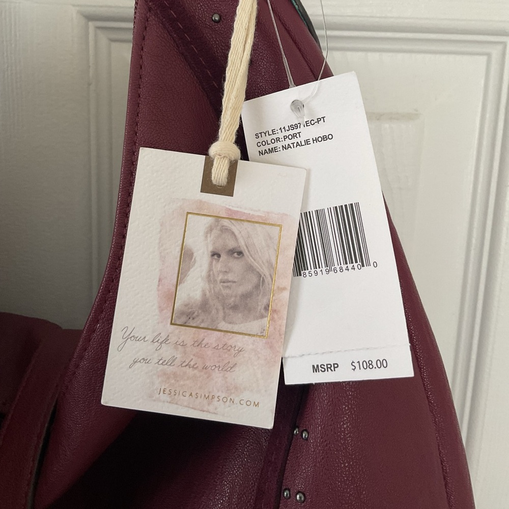 Jessica Simpson Burgundy Hobo Handbag Studded Tassel New With Tags - Picture 6 of 9